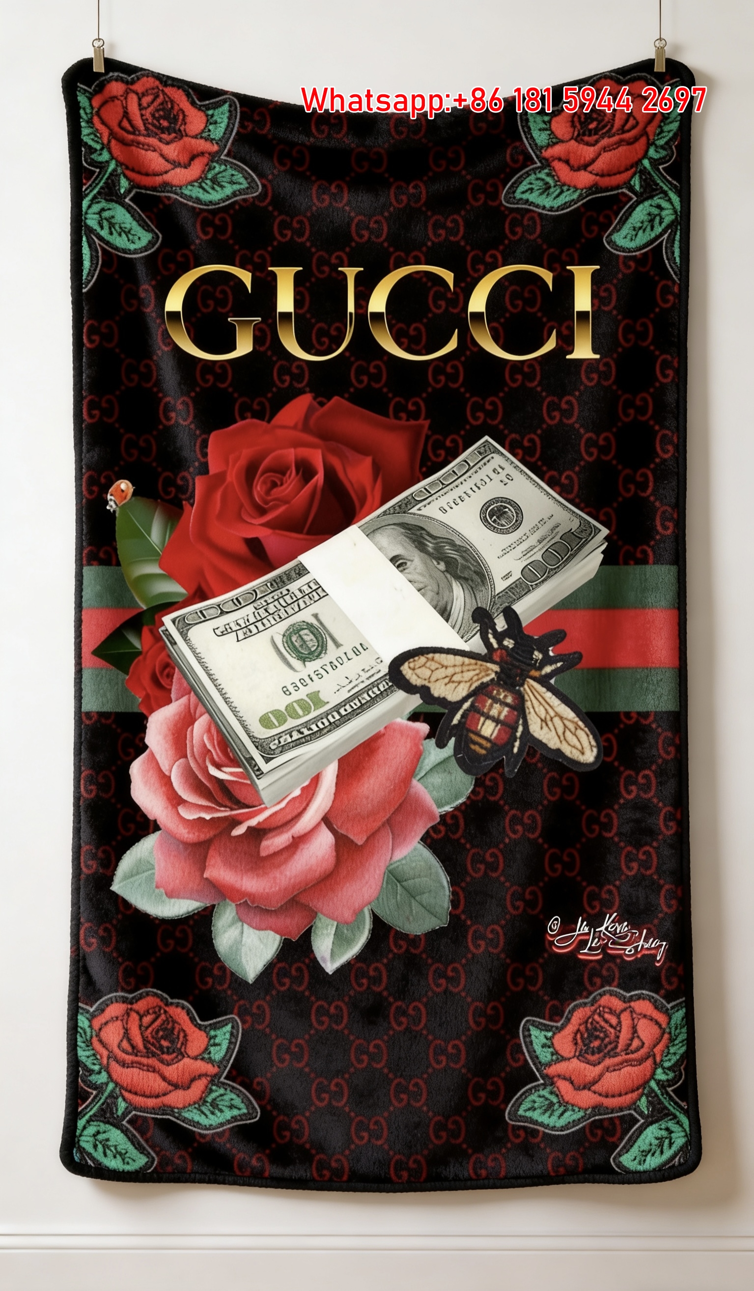 Gucci Cash & Monogram Throw Blankets Gucci Streetwear Tapestry IMG_2739